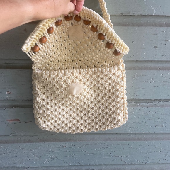 vintage Beaded Handmade Lined Macramae Envelope Purse, 1970’ - Picture 5 of 8